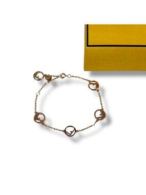 Fendi F's Logo Bracelet Rhinestone Pink Gold